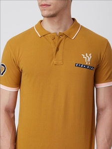 Chemise Homme Jaune Moutarde à Manches Courtes avec Logo Brodé, 100% Coton Uni, Décontractée, Été, Écologique, Sans Col - Product Image 6