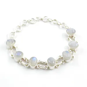 Pulseras elegantes de plata de ley 925 con piedra lunar arcoíris, plata auténtica, para uso diario, joyería hecha a mano para mujer - Product Image 5