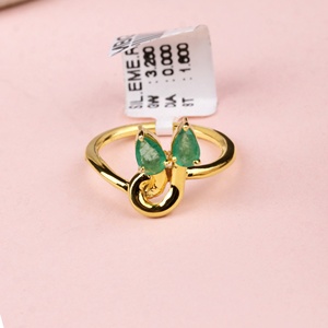 Wholesale 925 Sterling <b>Silver</b> Yellow Gold Plated Natural Pear Green <b>Emerald</b> Two Stone Bypass <b>Ring</b> Memoria Jewels - Product Image 2