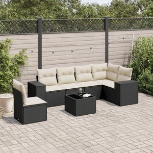 Set Divano da Giardino in Rattan PE Nero con Piedini Regolabili, Set da Giardino con Piedini Regolabili - Product Image 1