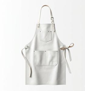 Simple White Leather Bib <b>Apron</b> with Adjustable Waist and Multiple Pockets Straps for Daily Cooking Use - Product Image 1