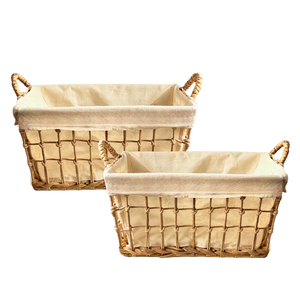 ตะกร้าเก็บของคุณภาพสูงจากหวายธรรมชาติ สาหร่ายทะเล หวาย และไม้ไผ่ พร้อมโครงโลหะและแผ่นรอง - Product Image 1