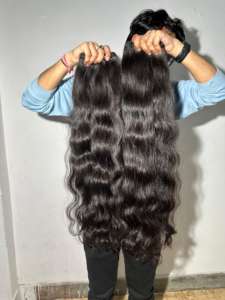 100% Onda natural sin enredos Cabello humano indio crudo Doble dibujado Máquina de donante individual Trama doble Extensiones de cabello sin procesar - Product Image 3