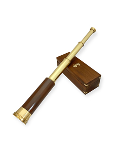 Télescope en laiton poli de 14 pouces de qualité supérieure avec support en bois et boîte de rangement, jumelles nautiques classiques, décoration créative pour la maison - Product Image 1