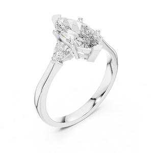 Anillo de Oro Rosa de 14K con Diamantes Cultivados en Laboratorio en Forma de Marquesa y Trillón para Mujer |   Ropa de Novia |   Diamante Cultivado Nuevo - Product Image 4