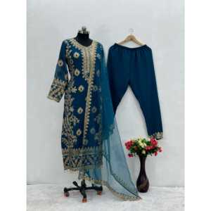 Vestido de encaje elegante de diseñador con top Dupatta y conjunto de secuencia elegante Pent - Product Image 2