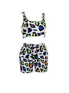 Conjunto de 2 Piezas para Mujer, Top Corto y Pantalones Cortos por Encima de la Rodilla, Transpirable, de Spandex y Poliéster, Ropa Deportiva de Verano - Product Image 6