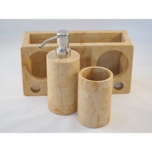 Marble Bathroom Set Rectangle Modern Style Three-Piece With Soap Dispenser And <b>Toothbrush</b> <b>Holder</b> Easy To Clean - Product Image 2