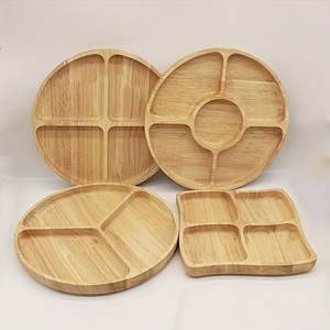 Plateau de service rond moderne en bois poli, durable, écologique, fait main, avec compartiments, pour collations et apéritifs - Product Image 4
