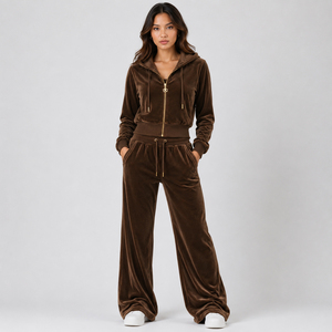 Conjunto Deportivo Casual de Invierno para Mujer, de Terciopelo, con Estampado de Letras, Sudadera y Pantalones Deportivos Rectos, 2 Piezas - Product Image 1