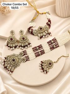 Premium Long Flower Design Choker Kundan <b>Pearl</b> Necklace <b>Set</b> Antique Gold Plated Polki Wedding Haar Earrings Indian <b>Jewelry</b> - Product Image 5