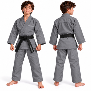 Kimono de karaté gris personnalisé pour jeunes, uniforme d'arts martiaux pour enfants, tenue d'entraînement de judo avec ceinture, kimono de karaté blanc - Product Image 1