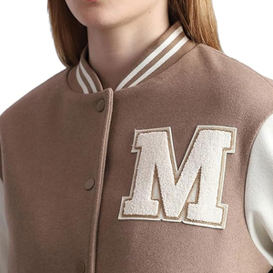 Custom Made Wholesale Cropped <b>Varsity</b> <b>Jacket</b> for Women Genuine Leather & Wool Embroidery College Polyester Material Autumn - Product Image 4