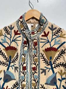 Velvet Suzani Embroidered Cotton Jacket Handmade <b>Stand</b> Collar Boho Winter Kimono Artisan Ethnic Outerwear - Product Image 5