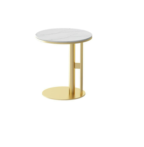 Juego de Mesa de Centro Moderno y Sencillo de Acero Inoxidable Dorado y Mármol, Mesas Auxiliares de Piedra Sinterizada para Sala de Estar - Product Image 1