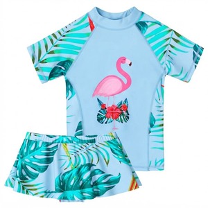 Setelan Rash Guard Anak Perempuan Motif Flamingo Tropis Lengan Pendek Anti UV Pakaian Renang Musim Panas Harga Grosir - Product Image 2
