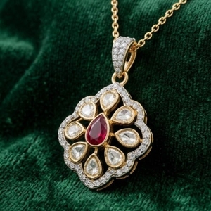 Conjunto de Colgante Moderno de Plata 925 con Kundan y Polki, Piedra Moissanita, Joyería Nupcial Tradicional Dorada, Joyería de Boda para Mujer - Product Image 5