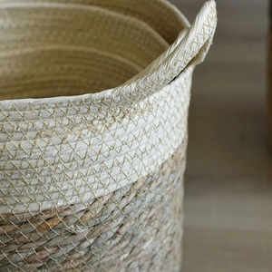 Ensemble de 3 paniers ronds en jonc de mer avec garniture en tissu, paniers de rangement faits à la main, vente en gros, écologiques, fabriqués au Vietnam - Product Image 6