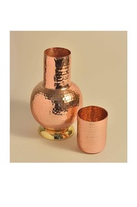 Luxury Pure Copper Water Carafe Pitcher Set with 2 Tumbler Glasses in Velvet Satin <b>Gift</b> Box Bedside Tableware Nightstand Pot - Product Image 6