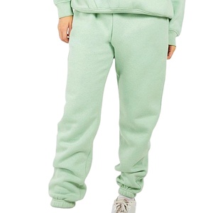 Venta al por mayor de alta calidad Pink Sweatsuit Crop Top Sudadera con capucha de cuello redondo de gran tamaño de pierna ancha Joggers Set French Terry sudadera Set Mujeres - Product Image 4