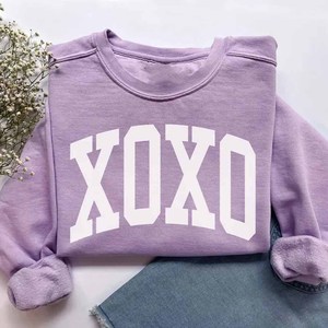 XOXO Premium Crew <b>Neck</b> <b>Mock</b> <b>Neck</b> Sweatshirt Women Men Ladies Unisex Chenille Letter Polka Dot Greek Sorority Apparel - Product Image 3
