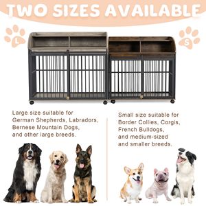 "XXL Wooden Dog <b>Crate</b> with Lockable Wheels & End Table for Large & Medium Dogs for Autumn" - Product Image 5