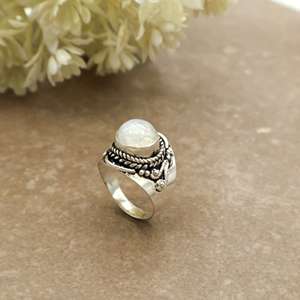 Handmade 925 Sterling Silver Natural Rainbow Moonstone <b>Ring</b> Vintage Boho Wide Band <b>Statement</b> <b>Ring</b> - Product Image 4