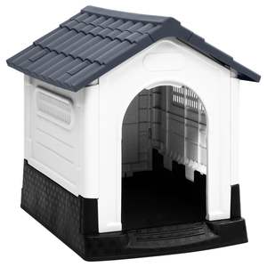 Casa para Perros Pequeña y Resistente en Gris, Blanco y Negro, Hecha de Polipropileno, Muebles para Mascotas - Product Image 1
