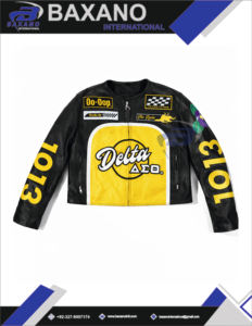 Chaqueta de Motociclista de Cuero Sintético Negro y Amarillo de la Hermandad Delta Sigma Theta DST con Letras Griegas Bordadas para Mujer - Product Image 6