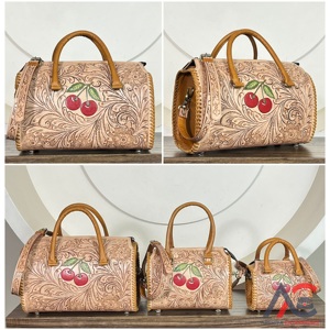 Hot Selling Cherry Design Tooled Leather Duffel <b>Bag</b> Luxury Travel Weekender With Zipper Closure Durable <b>Overnight</b> Luggage <b>Bags</b> - Product Image 1