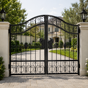 Portail de Jardin Double Battant en Fer Forgé Noir Orné avec Motifs Sculptés pour Entrée de Villa et Sécurité - Product Image 1