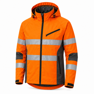 High Visibility <b>Reflective</b> Safety <b>Jacket</b> Water Resistant Orange Graphite Hooded <b>Mens</b> Industrial Workwear Custom Wholesale Shell - Product Image 2