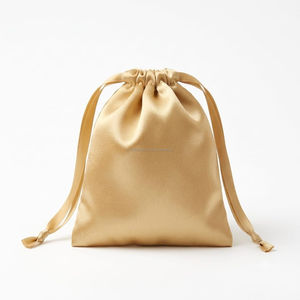 Pochette en satin beige avec cordon de serrage, élégante pochette anti-poussière pour bijoux, emballage cadeau personnalisé avec logo pour boutique et vente en gros de cosmétiques - Product Image 1