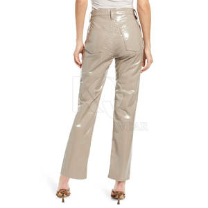 Pantalon en cuir classique pour femme, taille mi-haute, coupe droite, finition douce, idéal pour le bureau, les soirées et la mode urbaine - Product Image 3