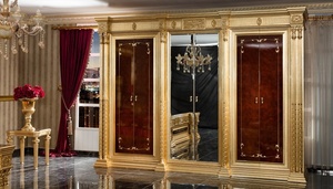 Juego de dormitorio de lujo estilo Mid-Century con capitoné en negro y oro, de madera maciza de teca, tamaño California King, que incluye cama, cómoda, mesitas de noche y tocador. - Product Image 6