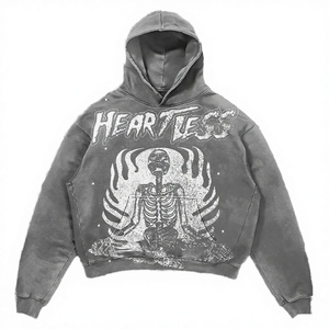 SPORTLICH WEAR Heartless Einfarbiger Übergroßer Crop-Hoodie für Herren Streetwear French Terry Baumwolle Kapuzenpullover Herbst Reguläre Ärmel - Product Image 1