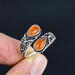 Bague en onyx rouge naturel, argent sterling 925, ajustable, bijou fantaisie, fait main, élégant, cadeau pour femme - Product Image 1