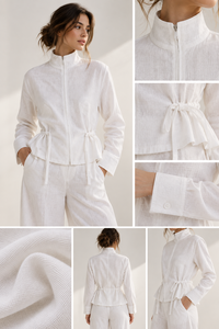 Ensemble deux pièces en coton et lin tissé uni : Blazer court et short longueur cheville - Collection en gros du fabricant - Product Image 5