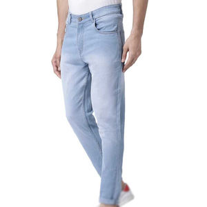 Jean en denim déchiré uni taille mi-haute pour homme, style streetwear délavé, pantalon décontracté tendance pour le printemps, lavable - Product Image 2