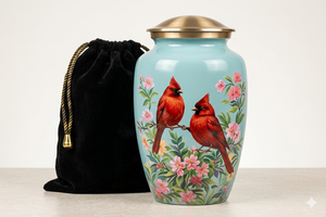 Urne funéraire Cardinal pour cendres d'adultes, 220 pouces cubes, écologique et durable avec motif floral personnalisable - Product Image 2