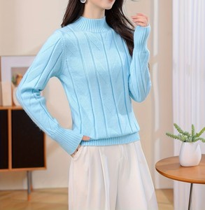 เสื้อคาร์ดิแกนไหมพรมคอเต่าแขนยาวทรงเข้ารูปสำหรับผู้หญิง สีพื้น แต่งลายดอกไม้ด้านหน้า สไตล์ลำลอง เหมาะสำหรับฤดูหนาว - Product Image 3