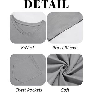 2025 <b>Men's</b> Casual V Neck Cotton T-<b>Shirt</b> Short Sleeve Summer Beach Tops with Pocket Heavy Weight Compressed 280g Fabric - Product Image 6