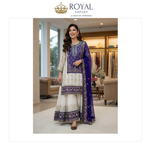 Fabricant indien de vêtements de créateurs vendant des ensembles sharara en faux georgette de la meilleure qualité avec broderies pour femmes, tenues de mariage. - Product Image 4