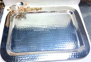 Bandeja de servicio decorativa elegante de Ramadán personalizada hecha a mano, diseño dorado lujoso, nuevo lanzamiento, hecho en plata, aluminio inoxidable - Product Image 5