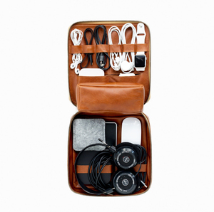 Genuine <b>Leather</b> Tech Organizer <b>Case</b> Zipper Closure 7 Inch Handmade Vintage Design 2-3 Compartments for <b>Documents</b> Electronics - Product Image 3