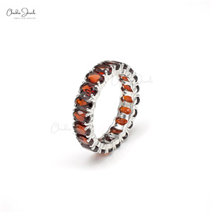 Productos de Moda: Anillo de Eternidad con Granate de Mozambique de 5x3mm, Certificado IGI, Oro Blanco Fino de 14k, Joyería Apilable para Boda, Talla US-7 - Product Image 5