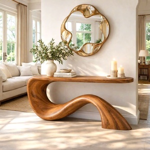 Mesa Consola de Madera Maciza Hecha a Mano, Mesa de Entrada Moderna y Orgánica con Base Escultural Fluida, Estilo Minimalista y Natural para el Hogar - Product Image 1