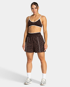 Shorts pour femmes de qualité supérieure 100% coton, impression puff, logo personnalisé, imprimé léopard marron avec passepoil, shorts longs - Product Image 3