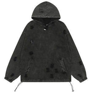 Sweat à capuche d'hiver personnalisé de haute qualité 100 % coton, délavé à l'acide, épais, effet vieilli, respirant, pour homme, prix abordable - Product Image 2