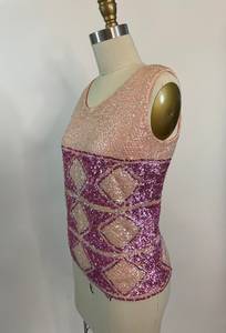 <b>Women</b> Sequined Argyle <b>Knitted</b> 100% Polyester <b>Tank</b> <b>Top</b> Scoop Neck Sleeveless Blouse Pink Clubwear - Product Image 5